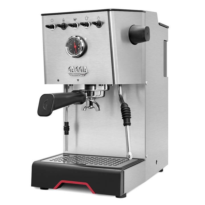 Gaggia Classic GT Stål Espressomaskin Inkl. Gaggia MDF 55 Chrome Espressokvarn & House of Barista Knockbox