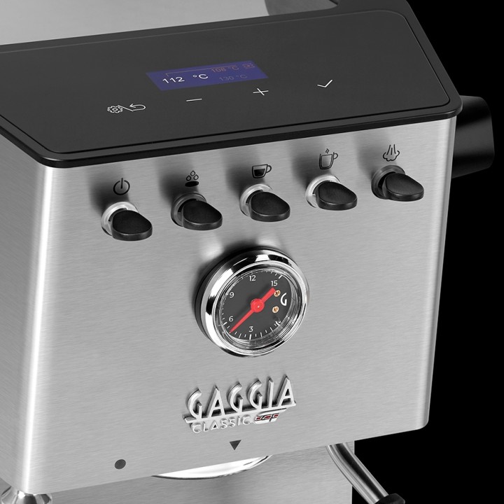 Gaggia Classic GT Stål Espressomaskin Inkl. Gaggia MDF 55 Chrome Espressokvarn & House of Barista Knockbox