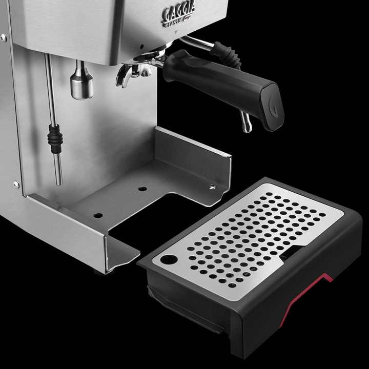 Gaggia Classic GT Stål Espressomaskin Inkl. Gaggia MDF 55 Chrome Espressokvarn & House of Barista Knockbox