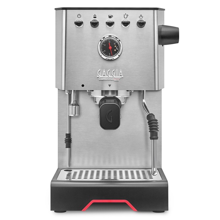 Gaggia Classic GT Stål Espressomaskin Inkl. Gaggia MDF 55 Chrome Espressokvarn & House of Barista Knockbox
