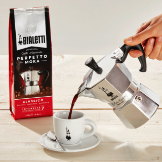 Bialetti Moka Express 6 koppar Espressokanna Alu inkl. Bialetti Perfetto Moka Classico Malet kaffe 250g