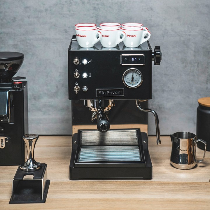 La Pavoni Casa Bar PID Svart LPMCBN02EU Espressomaskin Inkl. Ascaso i-Mini I2 Polerad Aluminium Espressokvarn