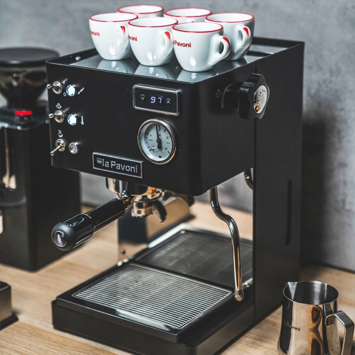 La Pavoni Casa Bar PID Svart LPMCBN02EU Espressomaskin Inkl. Ascaso i-Mini I2 Polerad Aluminium Espressokvarn