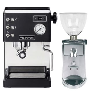 La Pavoni Casa Bar PID Svart LPMCBN02EU Espressomaskin Inkl. Ascaso i-Mini I2 Polerad Aluminium Espressokvarn