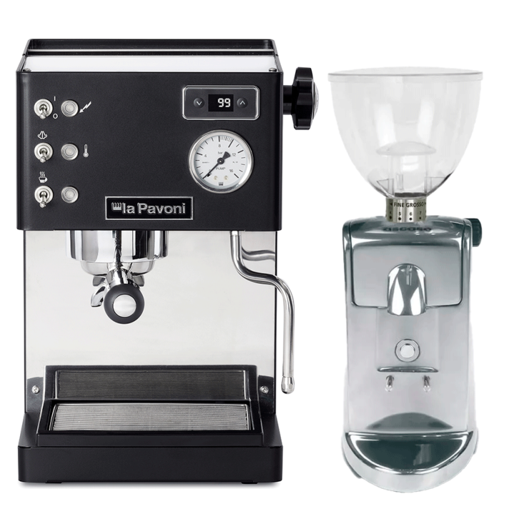 La Pavoni Casa Bar PID Svart LPMCBN02EU Espressomaskin Inkl. Ascaso i-Mini I2 Polerad Aluminium Espressokvarn