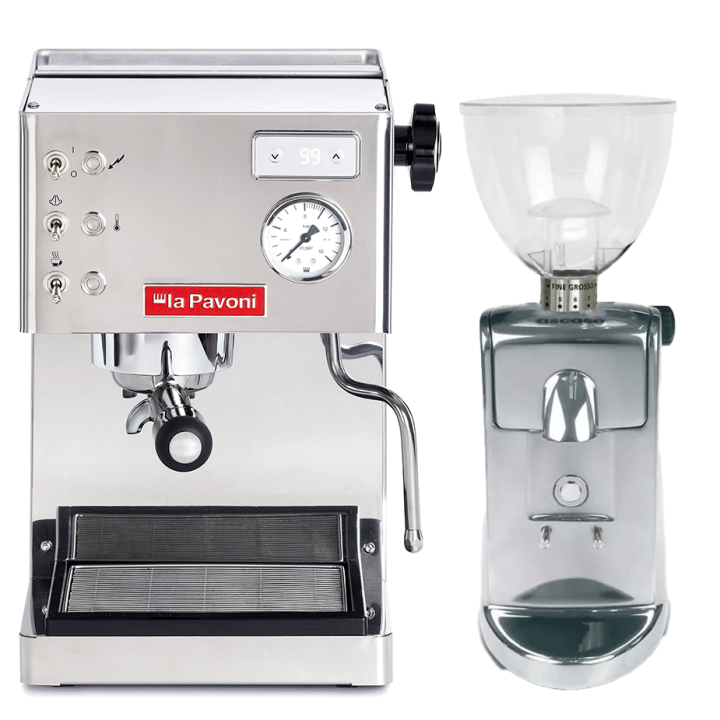 La Pavoni Casa Bar PID Stål LPMCBS02EU Espressomaskin Inkl. Ascaso i-Mini I2 Polerad Aluminium Espressokvarn