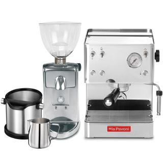 La Pavoni New Casa Bar Stål LPMCBS01EU Espressomaskin inkl. Ascaso i-Mini I2 Espressokvarn & House of Barista Baristautrustning