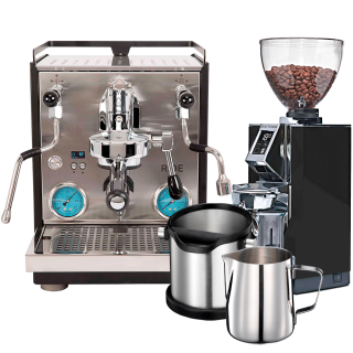 Profitec RIDE Espressomaskin Inkl. Eureka Mignon Libra 65 Krom/Mattsvart Kaffekvarn, Knockbox & Mjölkkanna 0,5L