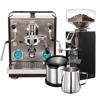 Profitec RIDE Espressomaskin Inkl. Eureka Mignon Libra Krom/Mattsvart Kaffekvarn, Knockbox & Mjölkkanna 0,5L