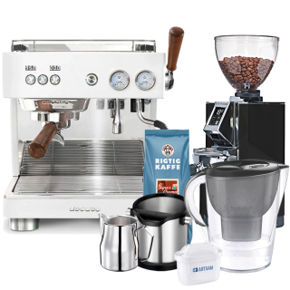 Ascaso Baby T Plus Vit Espressomaskin Inkl. Eureka Mignon Libra 65 Kvarn, Baristautrustning, Vattenfilterkanna & 1 kg Kaffe