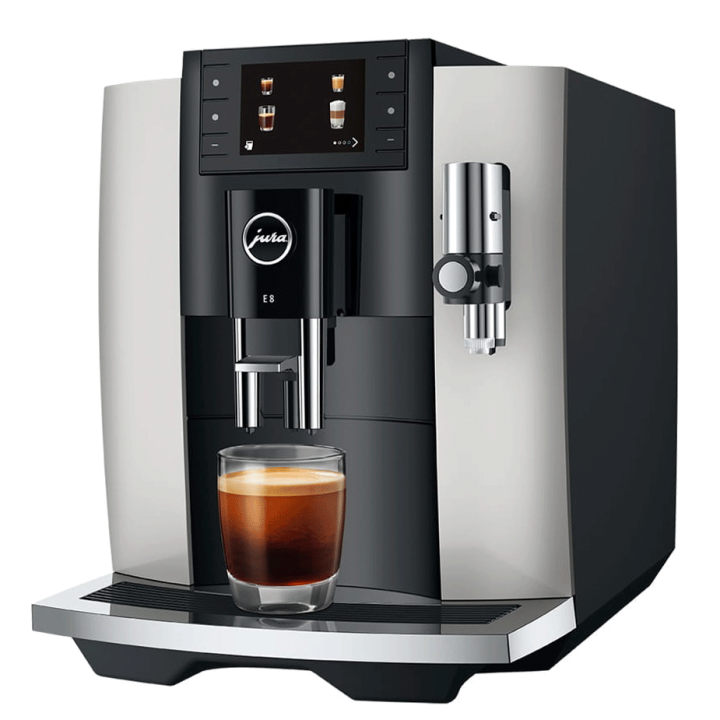 Jura E8 (EC) Platin Espressomaskine Inkl. Startpakke (DK sprog), Mælkebeholder & 6x400g Rigtig Kaffe