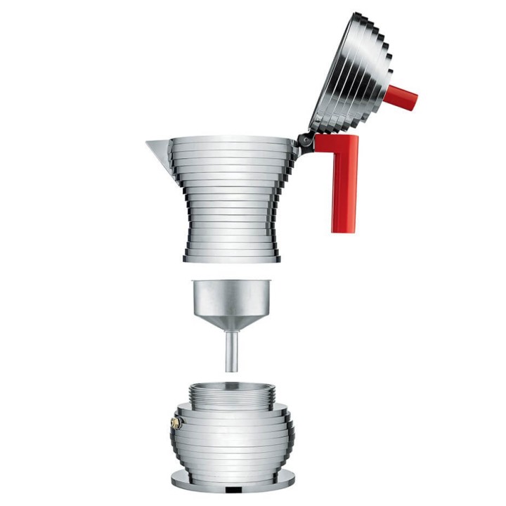 Alessi Pulcina Induktion 3 Kop. Espressokanna Röd