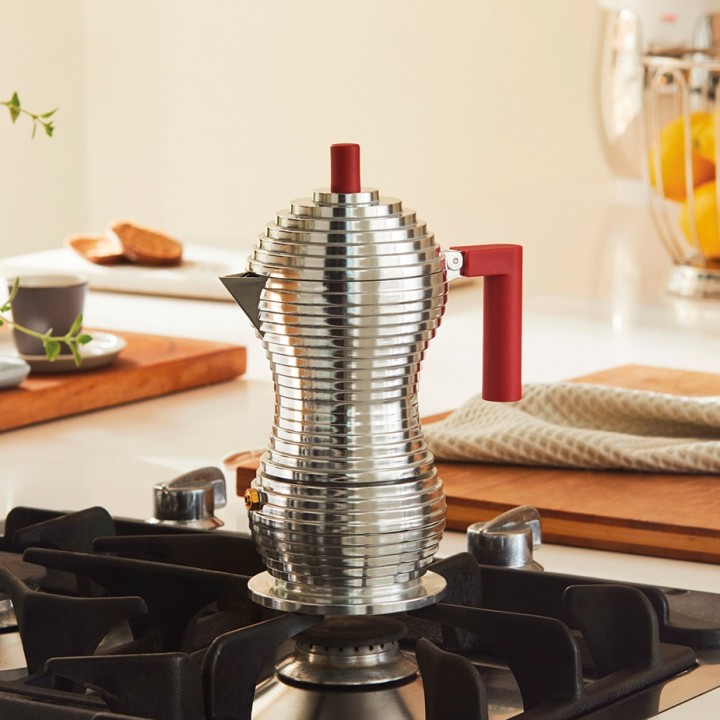 Alessi Pulcina Induktion 6 Kop. Espressokanna Röd