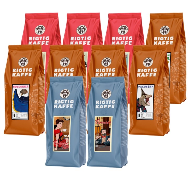 Rigtig Kaffe Mixpaket 10 varianter Hela kaffebönor
