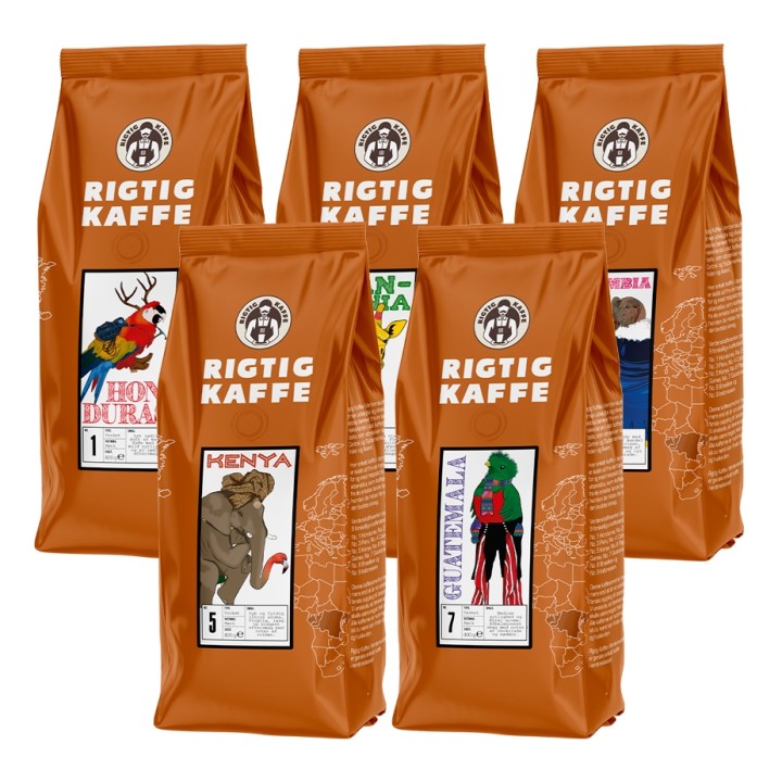 Rigtig Kaffe Världens Kaffe Mixpaket 5x400g Hela kaffebönor