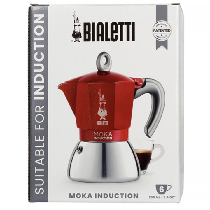 Bialetti Moka Induction 6 koppar. Espressokanna Röd