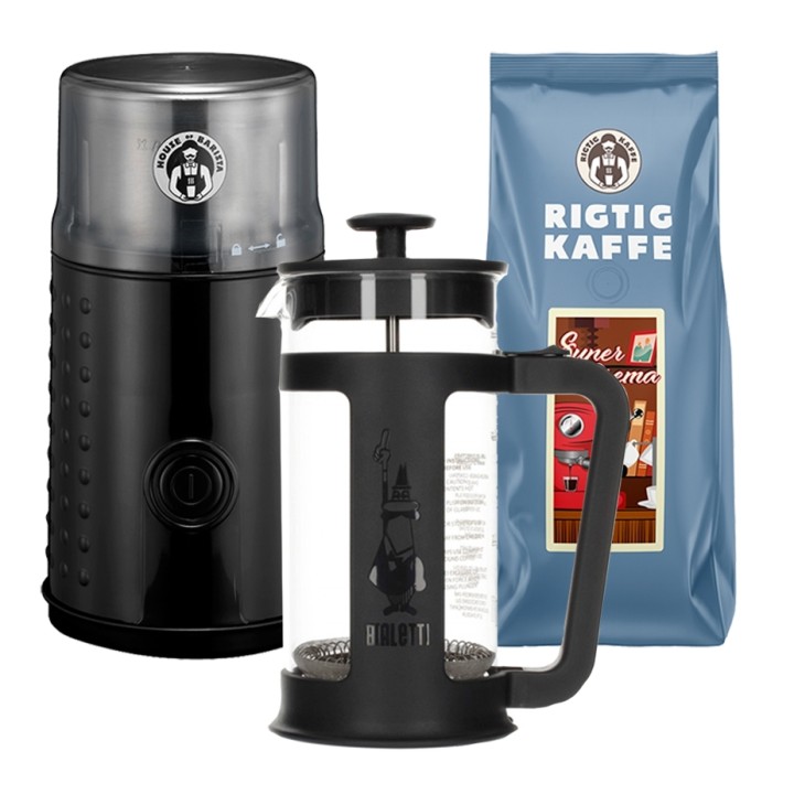 House of Barista Kaffekvarn Inkl. Bialetti Smart Stempelkanna 0,35 L & Kaffe