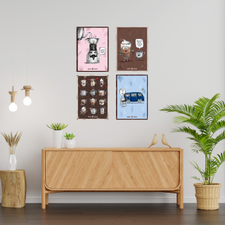 Kaffeposter Rigtig Kaffe 4 affischer 21x30 cm
