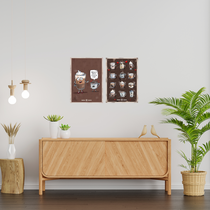 Kaffeposter Rigtig Kaffe 2 bruna affischer 21x30 cm