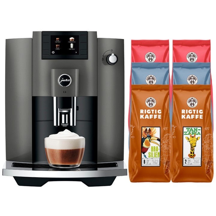 Jura E6 (EC) Dark Inox espressomaskin inkl. 2,8 kg Rigtig Kaffe