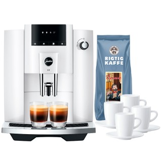 Jura E4 (EA) Piano White Espressomaskin Inkl. Koppar & 500g Rigtig Kaffe