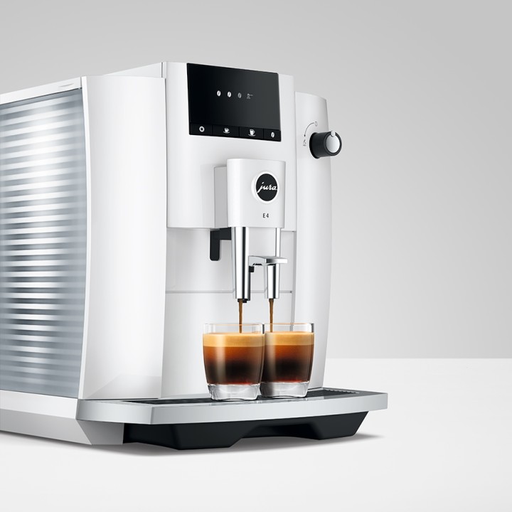 Jura E4 (EA) Piano White Espressomaskin Inkl. Koppar & 500g Rigtig Kaffe