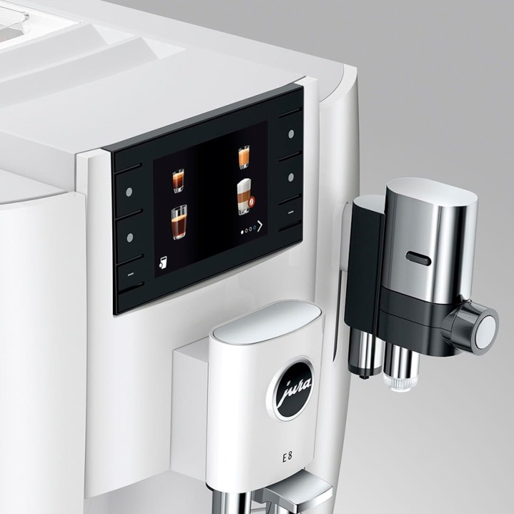 Jura E8 (EC) Piano White Espressomaskin inkl. mjölkbehållare & 6x400 g Rigtig Kaffe