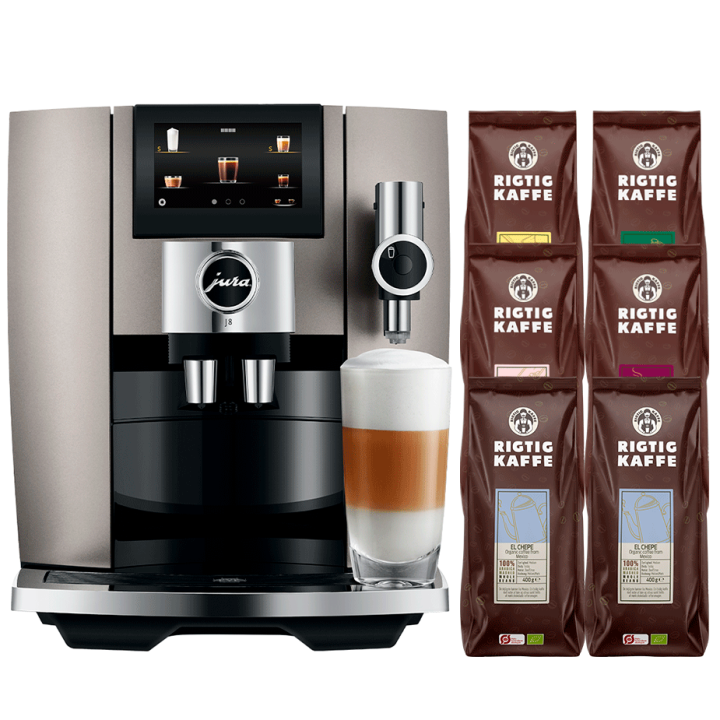 Jura J8 (EA) Midnight Silver Espressomaskin Inkl. 6x400g Rigtig Kaffe Ekologisk