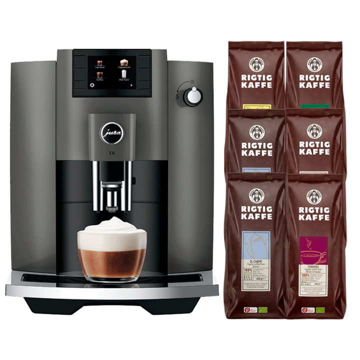 Jura E6 (EC) Dark Inox Espressomaskin inkl. 6x400g Rigtig Kaffe Ekologisk