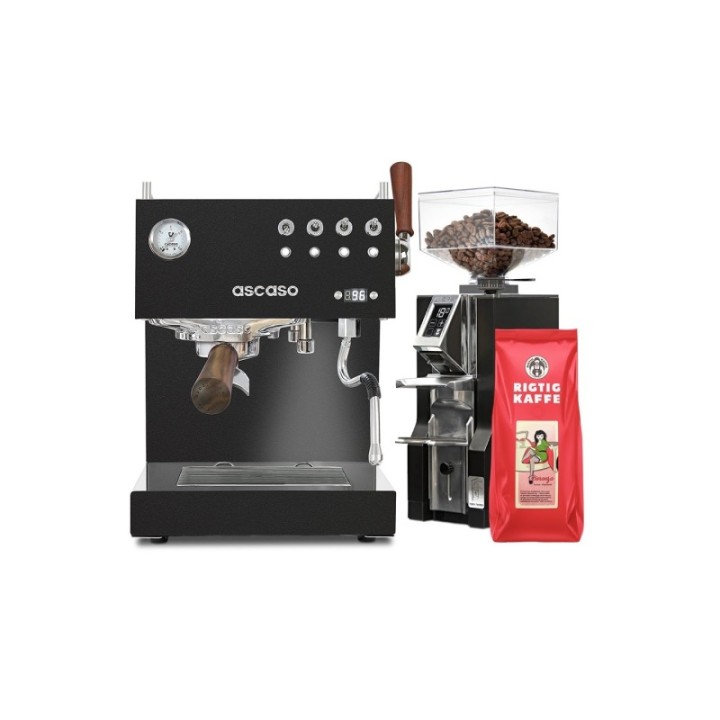 Ascaso Steel Duo Plus Black espressomaskin inkl. Eureka Libra & kaffe