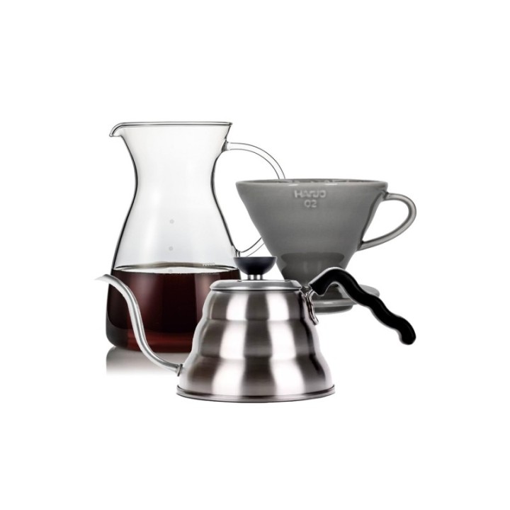 Hario Filterbryggset inkl. V60-02 keramisk dripper för 2 koppar, glaskanna 0,4 l & vattenkanna
