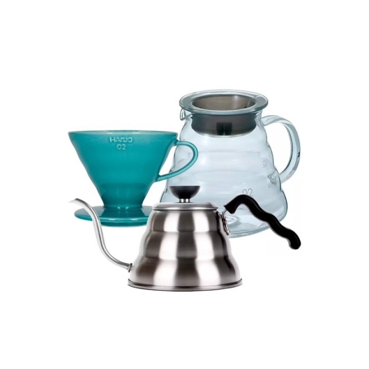 Hario Filterbryggset inkl. V60-02 keramisk dripper för 2 koppar, serveringskanna 0,6 l & hällkanna