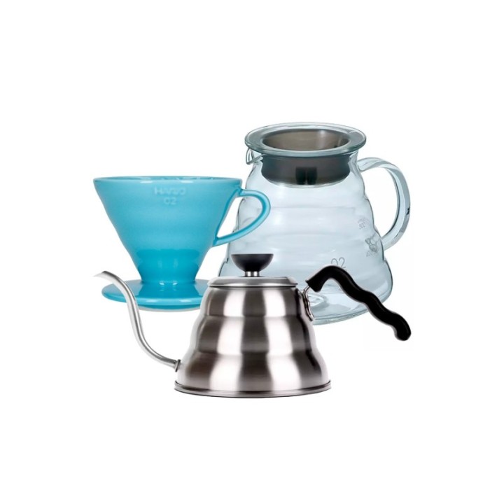 Hario Filterbryggset inkl. V60-02 keramisk dripper för 2 koppar, serveringskanna 0,6 l & hällkanna