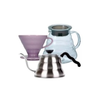 Hario Filterbryggset inkl. V60-02 keramisk dripper för 2 koppar, serveringskanna 0,6 l & hällkanna