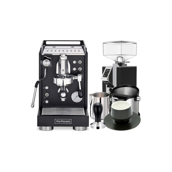 La Pavoni Mini Cellini Svart LPSMCB01EU Inkl. Eureka Mignon Turbo Espressokvarn, Baristautrustning & Koppar