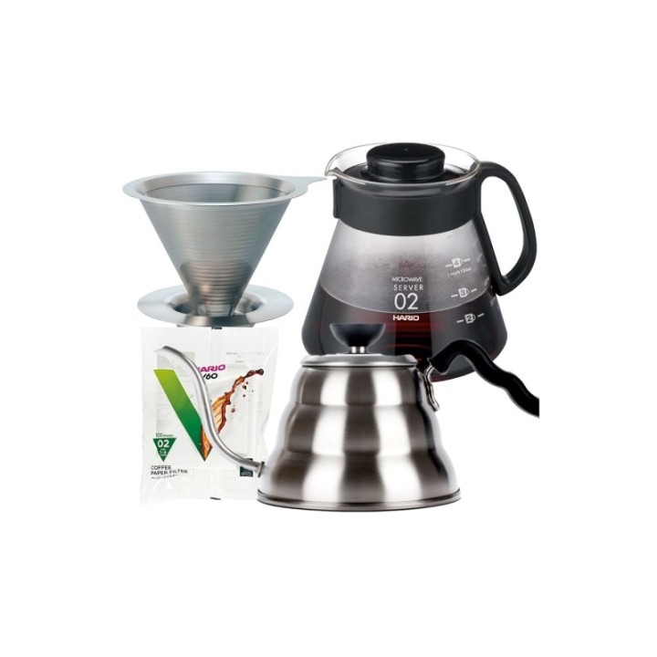 Hario Filterbryggset inkl. V60 Kettle Buono 100 1 L, Dripper 2 koppar, V60 Server & filter