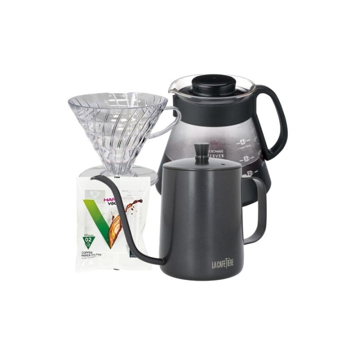 Hario Filterbryggningsset inkl. gooseneck-kanna, dripper för 2 koppar, V60-server & filter