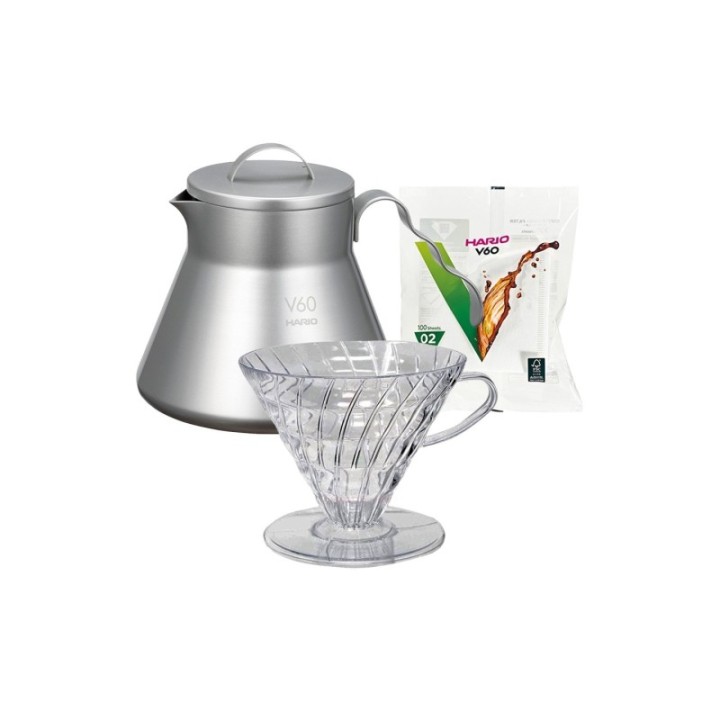 Hario Filterbryggsats inkl. V60 metallserver, dripper för 2 koppar & filter