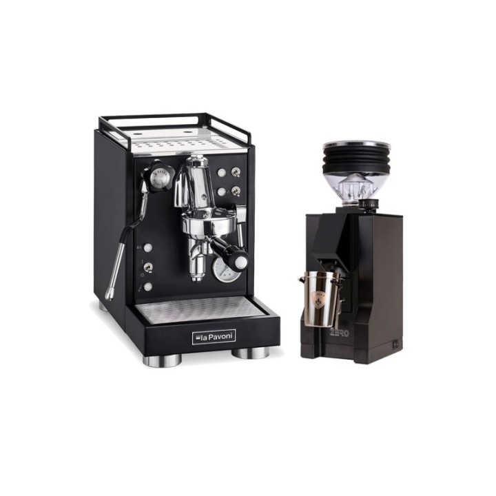 La Pavoni Mini Cellini Svart LPSMCB01EU Espressomaskin Inkl. Eureka Mignon Zero Matt Svart Espressokvarn