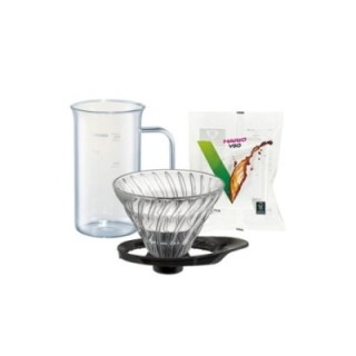 Hario V60-02 Glas Dripper Svart 2 koppar. Hario Craft Science Beaker Server 50 cl och Hario Pappersfilter 2 koppar, 100 st.