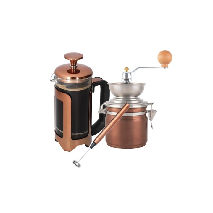 La Cafetière Roma 3 koppar stempelkanna inkl. kaffekvarn & mjölkskummare