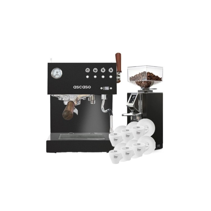 Ascaso Steel Duo Plus Black espressomaskin inkl. Eureka espressokvarn & cappuccinokoppar