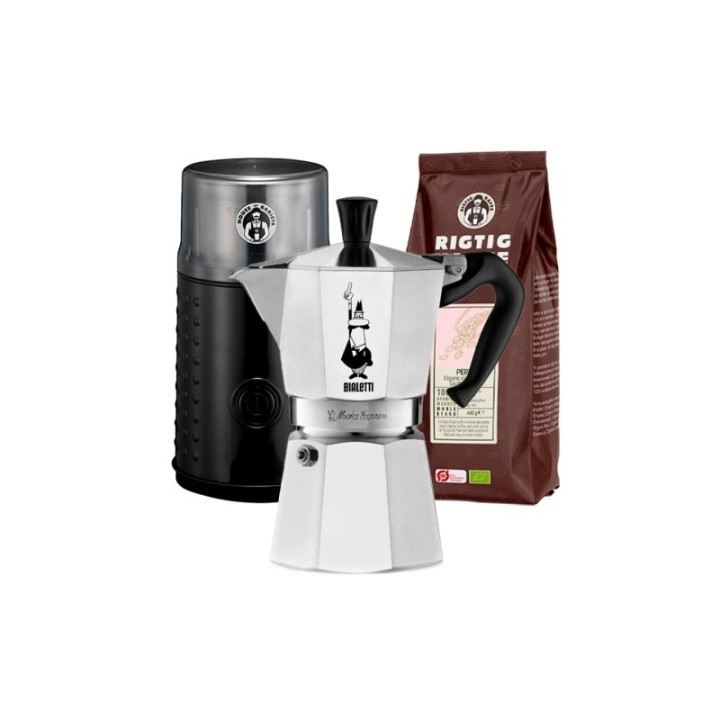 Bialetti Moka Express Espressokanna Inkl. Kaffekvarn & kaffebönor