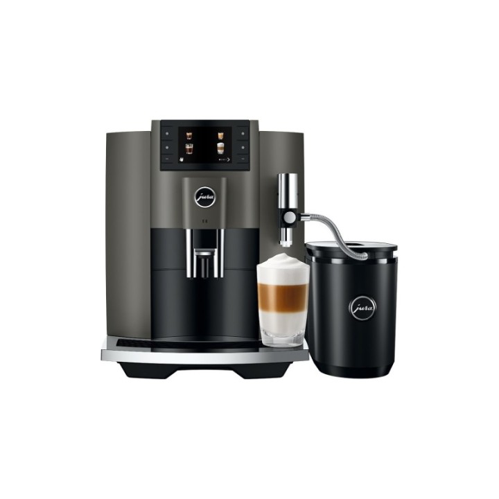 Jura E8 (EC) Dark Inox Espressomaskin Inkl. Startpaket (DK språk), Mjölkbehållare, Rigtig Kaffe & Skötsel