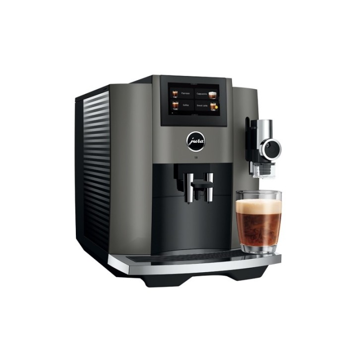 Jura S8 (EB) Dark Inox espressomaskin inkl. startpaket, DK-språk, mjölkbehållare, 6 kg Rigtig Kaffe & skötsel