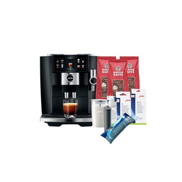 Jura J8 Twin (EA) Diamond Black espressomaskin Inkl. Startpaket DK-språk, Inkl. mjölkbehållare, 3kg Rigtig Kaffe & skötsel