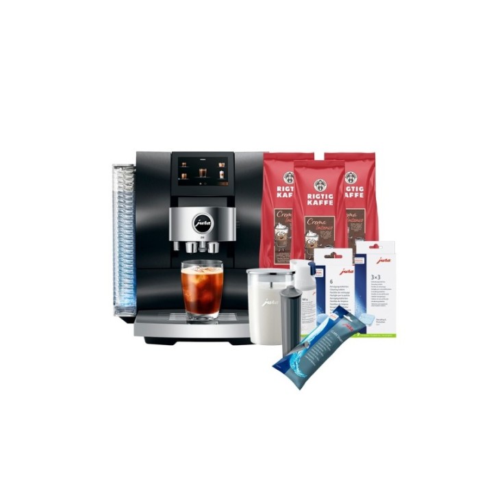Jura Z10 (EA) Aluminium svart espressomaskin Inkl. Startpaket DK-språk, mjölkbehållare, 3kg Rigtig Kaffe & Skötsel