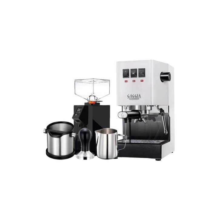 Gaggia Classic E24 Vit Espressomaskin inkl. Eureka Mignon Perfetto & Baristautrustning