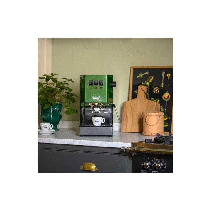 Gaggia Classic E24 Jungle Green espressomaskin inkl. Eureka Mignon Perfetto & baristautrustning