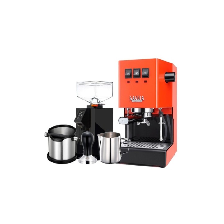 Gaggia Classic E24 Lobster Red Espressomaskin Inkl. Eureka Mignon Perfetto & Baristautrustning